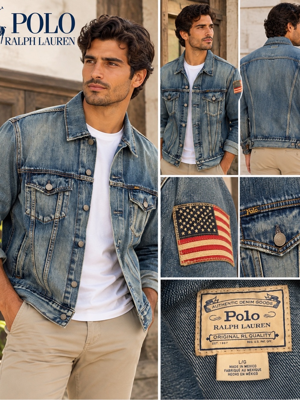 Polo Ralph Lauren Denim Jacket Men’s L Blue American Flag Patch